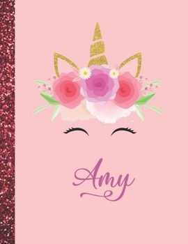 Amy: Amy Marble Size Unicorn SketchBook Personalized White Paper for Girls and Kids to Drawing and Sketching Doodle Taking Note Size 8.5 x 11