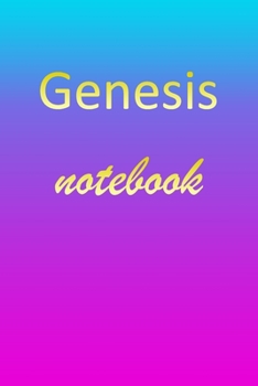 Genesis: Blank Notebook | Wide Ruled Lined Paper Notepad | Writing Pad Practice Journal | Custom Personalized First Name Initial G Blue Purple Gold  | ... Homeschool & University Organizer Daybook