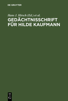 Hardcover Gedächtnisschrift für Hilde Kaufmann [German] Book