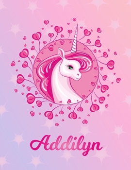 Paperback Addilyn: Unicorn Sheet Music Note Manuscript Notebook Paper - Magical Horse Personalized Letter A Initial Custom First Name Cov Book