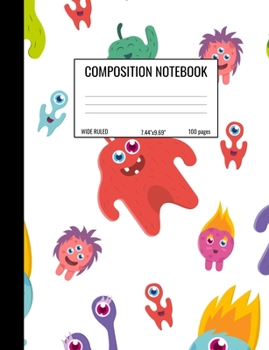 Paperback Composition Notebook: Wide Ruled Notebook for Students, Silly Monsters on White Journal Book