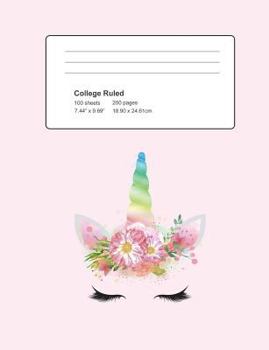 Rainbow Unicorn Black Eyelashes Composition Notebook: College Ruled : 200 Pages