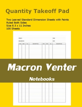 Paperback Quantity Survey Takeoff Pad / Measurements Notebook: 100 Standard Dimension Sheets with Feint and Margins - Ruled Both Sides (Two-Leaved Page Format) Book