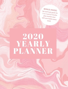 Paperback 2020 Yearly Planner: 8.5x11" Yearly Self-Care and Goal Tracking Yearly Planner (baby pink water marble) Book