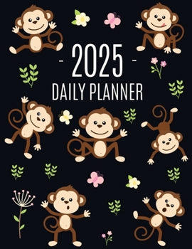 Paperback Monkey Planner 2025: Cute Year Organizer with Adorable Apes For an Easy Overview of All Your Appointments! Jungle Animal Scheduler: January Book