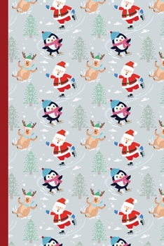 Blank Lined Notebook Journal For Christmas: Medium Ruled Book for Children, Teens and Adults - Santa and Penguin (College Ruled Line Paper)