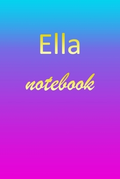 Ella: Blank Notebook | Wide Ruled Lined Paper Notepad | Writing Pad Practice Journal | Custom Personalized First Name Initial E Blue Purple Gold  | ... Homeschool & University Organizer Daybook