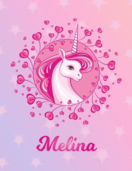 Paperback Melina: Unicorn Large Blank Primary Sketchbook Paper - Pink Purple Magical Horse Personalized Letter M Initial Custom First Na Book
