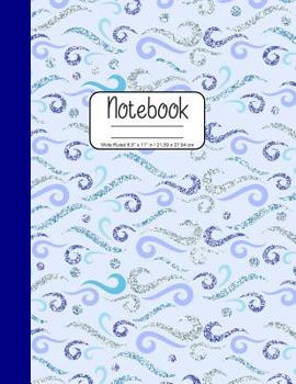 Paperback Notebook Wide Ruled 8.5" x 11" in / 21.59 x 27.94 cm: Composition Book, Blue and Purple Wave Swirls Cover, C857 Book