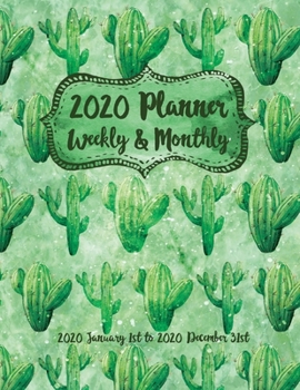 2020 Monthly Planner Cactus Patterns Green Marble: Weekly & Daily Organizer Jan to Dec 2020