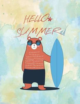 Paperback Hello summer: Surfbear on blue cover and Dot Graph Line Sketch pages, Extra large (8.5 x 11) inches, 110 pages, White paper, Sketch, Book