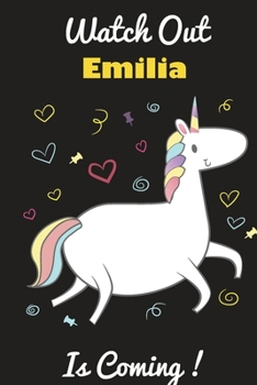 Emilia: Cute Unicorn - Personalized Blank Lined Journal Notebook Gift For Girls