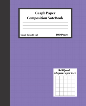 Paperback Graph Composition Notebook 5 Squares per inch 5x5 Quad Ruled 5 to 1 100 Sheets: Cute Purple Cover Black Stripe gift Book grid squared paper Back To Sc Book