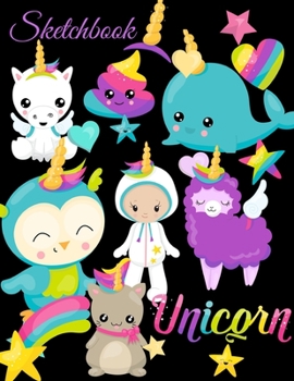Sketchbook: A Kawaii Black Cute Wannabe Unicorn Rainbow Japanese Theme Large 8.5" X 11" Personalized Artist Sketch Book Notebook, Workbook, Blank ... Sketching to Draw, Journal for Kids, Adults