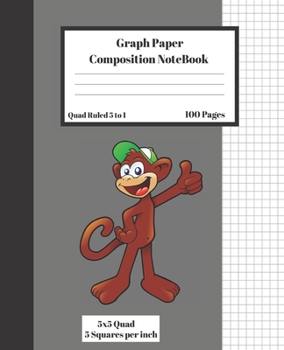 Paperback Graph Composition Notebook 5 Squares per inch 5x5 Quad Ruled 5 to 1 100 Pages: Cute Funny Smiling Monkey Gift Notepad / Grid Squared Paper Back To Sch Book