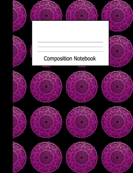 Paperback Composition Notebook: Wide Ruled Writing Book Purple Mandala Pattern on Black Design Cover Book