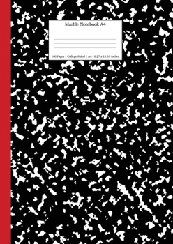 Paperback Marble Notebook A4: Black and Red Spine College Ruled Journal Book