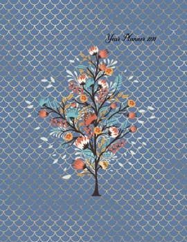 Year Planner 2020: Colorful Floral Branch with Little Bird Year Planner with Monthly Planner Calendar spread, for Organizer Agenda Schedule Notebook Journal and Business with Dot and Line Paper