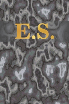 E.S.: 6" x 9" Executive Style Notebook with 100 Blank CREAM COLORED Lined Interior Pages. Gold Monogrammed Two Initials on Black Marble Matte Printed Cover.