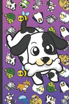 Daily and Weekly Chore Chart Notebook for Kids: Puppy Cartoon on Cover with Zebras Whales Dogs Frogs Cows Sloths Penguins Raccoons Sheep Goats and Turtles on Purple Blue Background.