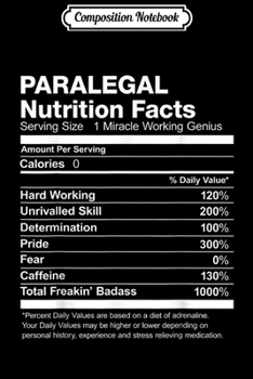 Paperback Composition Notebook: Paralegal Nutrition Facts Name Funny Journal/Notebook Blank Lined Ruled 6x9 100 Pages Book