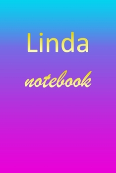 Linda: Blank Notebook | Wide Ruled Lined Paper Notepad | Writing Pad Practice Journal | Custom Personalized First Name Initial L Blue Purple Gold  | ... Homeschool & University Organizer Daybook