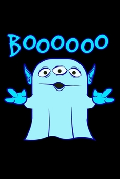 Paperback Notebook: Kids Halloween Blue Alien Ghost Boo Funny Black Lined Journal Writing Diary - 120 Pages 6 x 9 Book