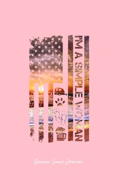 Summer Camp Journal: Simple Woman American Flag Camping Beach Cute Christmas Gift - Pink Ruled Lined Notebook - Diary, Writing, Notes, Gratitude, Goal Journal - 6x9 120 pages