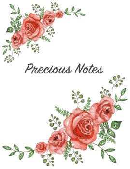 Precious Notes: Notebook with Vintage Floral Pattern (Red Rose Blooms). College Ruled (Lined) Journal for School Notes, Diary, Writing, Journaling. Pastel Watercolor Flowers Art Composition Book