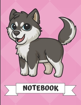 Notebook: Cute Little Husky Puppy Dog Cartoon on a Pink Diamond Background. Book is Filled with Lined Journal Paper for Notes and Creating Writing.