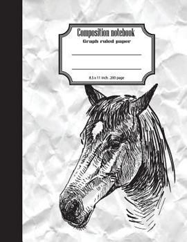 Composition notebook graph ruled paper 8.5 x 11" 200 page 4x4 grid per inch, Horse black white art: Large composition book journal for school student/