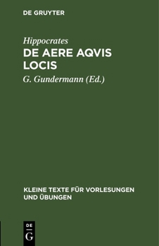 Hardcover de Aere Aqvis Locis: Mit Der Alten Lateinischen Übersetzung [German] Book