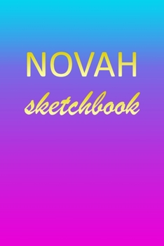 Paperback Novah: Sketchbook - Blank Imaginative Sketch Book Paper - Pink Blue Gold Custom Letter N Personalized Cover - Teach & Practic Book