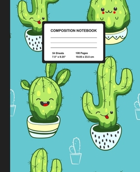 Paperback Composition Notebook: Kawaii Cactus - Wide Ruled Paper Journal - Blank Lined Workbook for Teens Kids Students Girls, for Home School & Writi Book