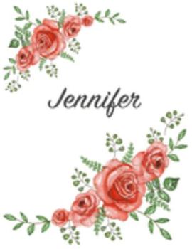 Jennifer: Personalized Composition Notebook – Vintage Floral Pattern (Red Rose Blooms). College Ruled (Lined) Journal for School Notes, Diary, Journaling. Flowers Watercolor Art with Your Name