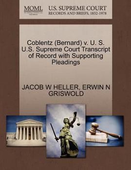 Paperback Coblentz (Bernard) V. U. S. U.S. Supreme Court Transcript of Record with Supporting Pleadings Book