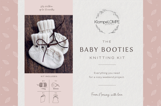 The Baby Booties Knitting Kit: Norwegian Knits from KlompeLOMPE,100% Merino Wool, Bamboo Needles, Accessory Bag, Step-by-Step Booklet, and Bonus ... (Norwegian Knitting Kits from KlompeLOMPE, 1)