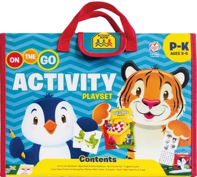 School Zone - On The Go Activity Learning Playset - Ages 3-6, Preschool, Kindergarten, Workbooks, Flash Cards, Educational Games, Write & Reuse, Puzzles, Carrying Case, Pencil & Wipe-Clean Marker