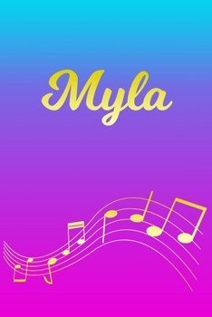 Paperback Myla: Sheet Music Note Manuscript Notebook Paper - Pink Blue Gold Personalized Letter M Initial Custom First Name Cover - Mu Book