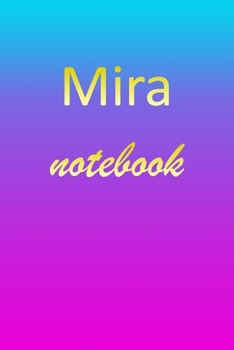Mira: Blank Notebook | Wide Ruled Lined Paper Notepad | Writing Pad Practice Journal | Custom Personalized First Name Initial M Blue Purple Gold  | ... Homeschool & University Organizer Daybook
