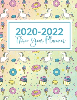 2020-2022 Three Year Planner: This Unicorn blue and pink donuts 3 Year planner, scheduler, organizer, features 8.5" X 11" size, with yearly, monthly, ... and reminders. Includes Leap Year & Holidays.