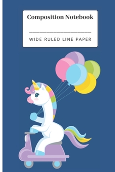 Paperback Composition Notebook.: Classic Blue Unicorn wide ruled line paper notebook. Book