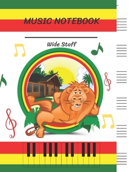 Paperback Music Notebook Wide Staff: Relax Lion on Holiday, Piano Keyboard/Blank Music Sheet Notebook, Big Staff Paper, Music Manuscript Paper,6 Large Stav Book