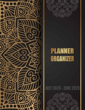 Planner Organizer Five Year Calendar: 5 Years Calendar Overview | Planner Organizer and Monthly Planner for 60 Months Planning with US Federal Holidays. Gold Mandala and Black Background Cover Design
