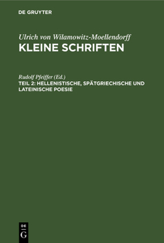 Hardcover Hellenistische, Spätgriechische Und Lateinische Poesie [German] Book