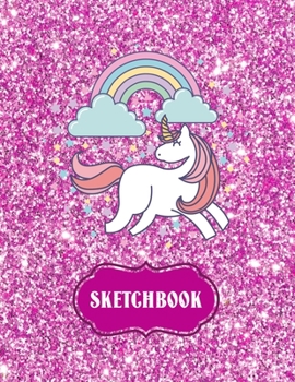 Paperback Sketchbook: Cute Unicorn Kawaii Notebook with Pink Glitter Effect Background, 100+ Pages, 8.5x11 Blank Paper with Unicorns and Doo Book