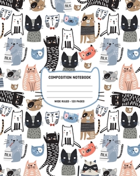 Paperback Composition Notebook Wide Ruled, 120 Pages: Cute Cat Pattern Primary Lined Journal Diary Book