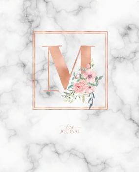 Dotted Journal: Dotted Grid Bullet Notebook Journal Rose Gold Monogram Letter M Marble with Pink Flowers (7.5” x 9.25”) for Women Teens Girls and Kids