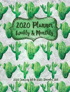 2020 Monthly Planner Cactus Patterns White Marble: Weekly & Daily Calendar Jan to Dec 2020