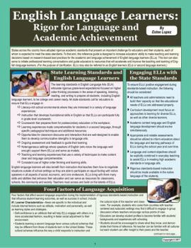 Pamphlet English Language Learners: Rigor for Language and Academic Achievement Book